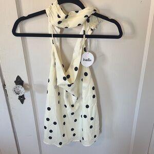 Polka Dot Halter Top with Neck Scarf and detailing